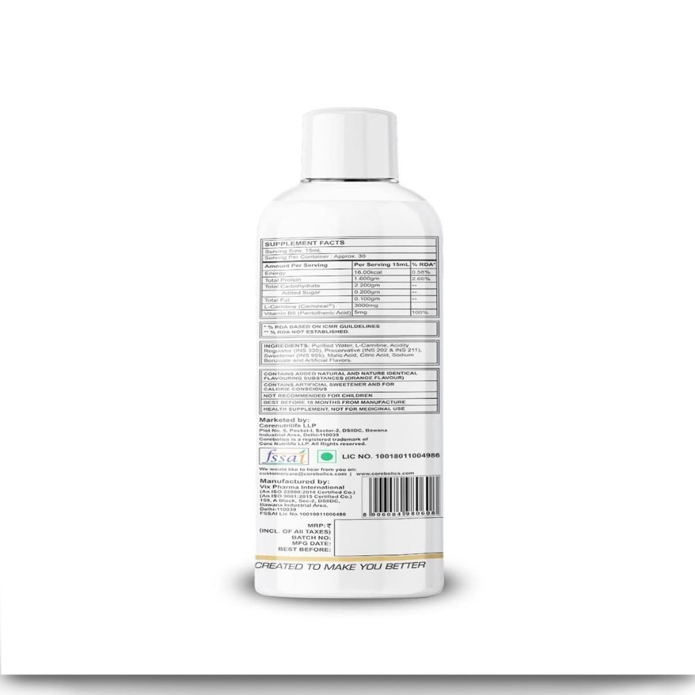 COREBOLICS L-Carnitine Tangy Orange 450ML with Vitamin B5 Supplement - Image 2